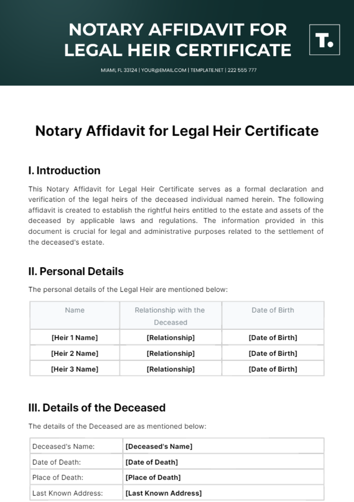 Notary Affidavit For Legal Heir Certificate Template