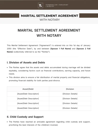 Free Marital Settlement Agreement With Notary Template to Edit Online