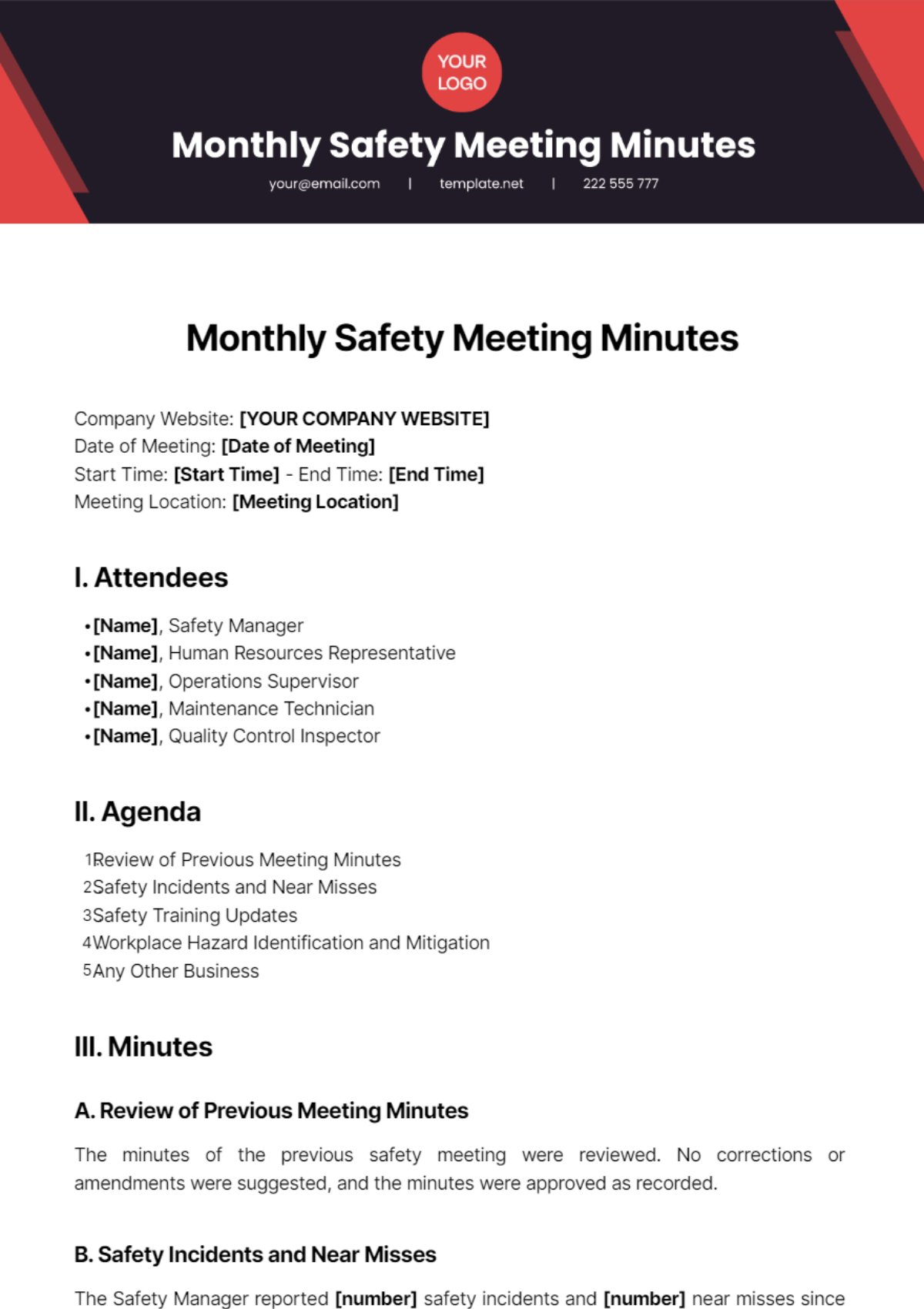 Monthly Safety Meeting Minutes Template - Edit Online & Download