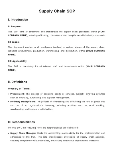 Free Supply Chain SOP Template to Edit Online