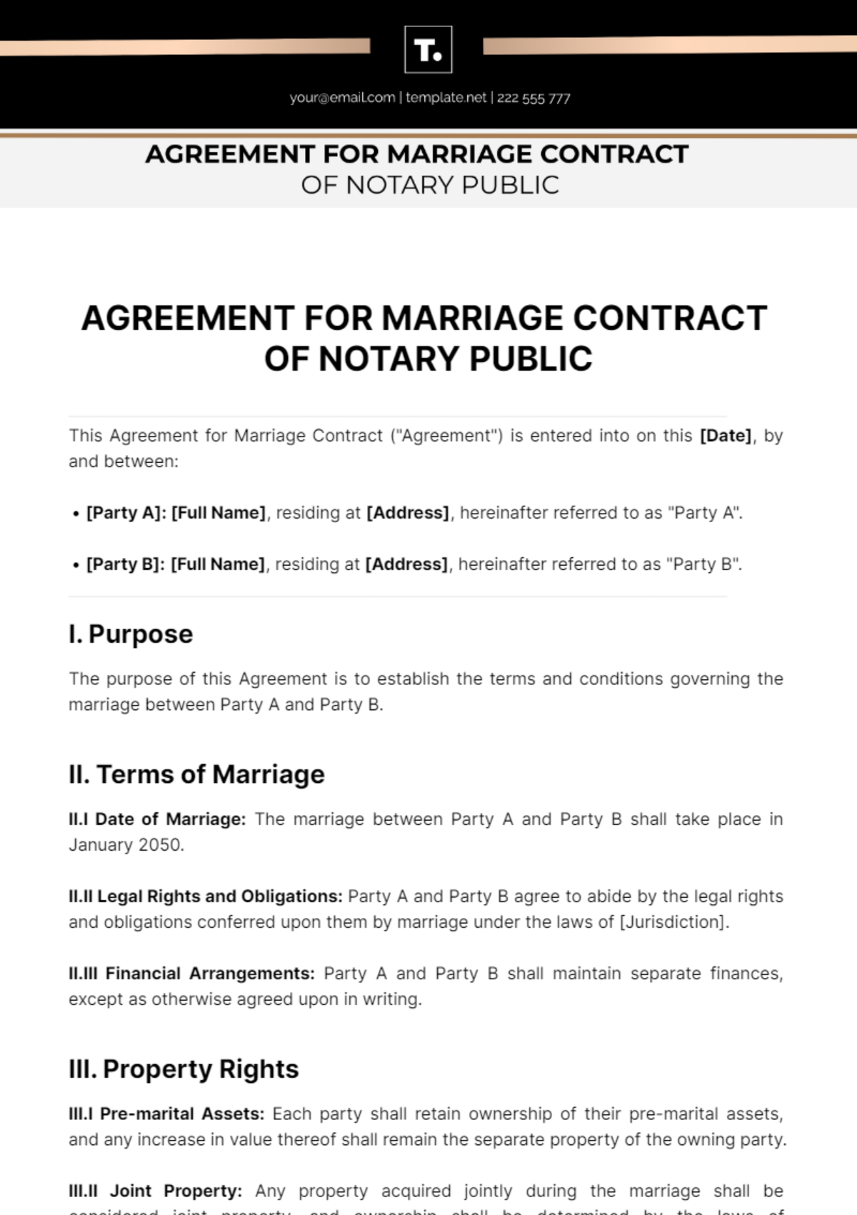 Agreement For Marriage Contract Of Notary Public Template