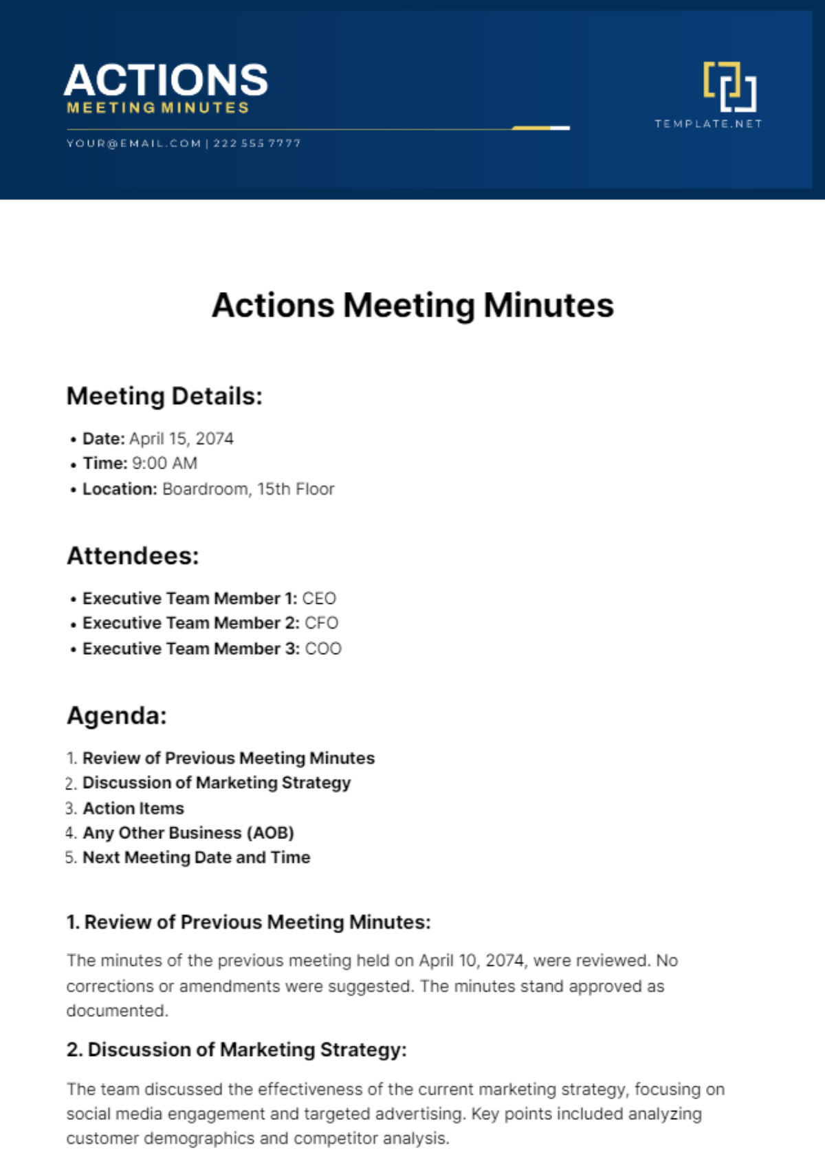 Actions Meeting Minutes Template - Edit Online & Download