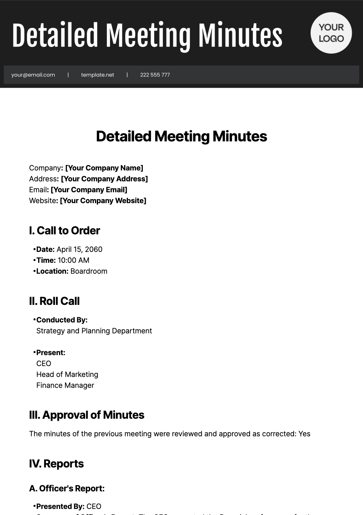 Detailed Meeting Minutes Template  - Edit Online & Download