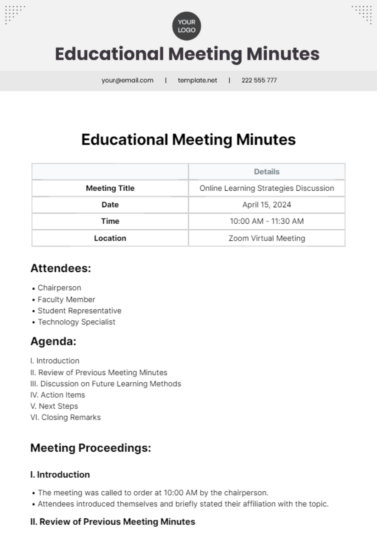 Educational Meeting Minutes Template - Edit Online & Download