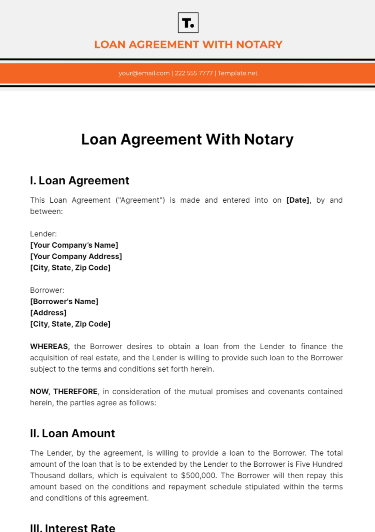 Free Loan Agreement With Notary Template