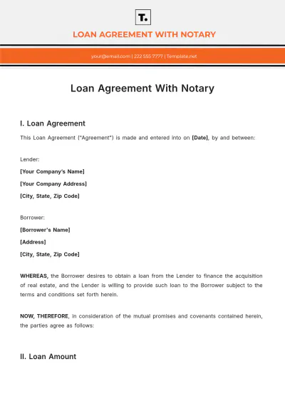 Free Loan Agreement With Notary Template to Edit Online