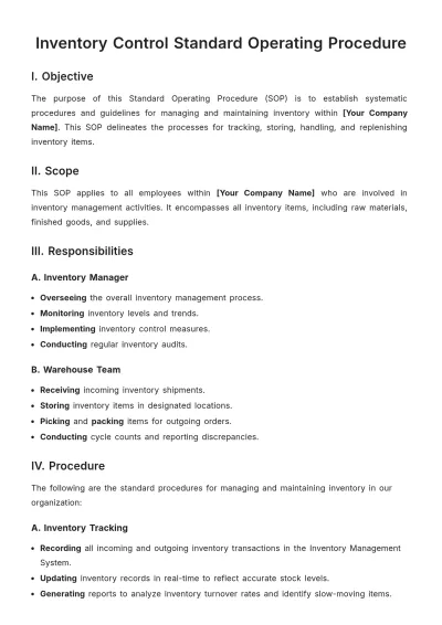 Free Inventory Control SOP Template to Edit Online