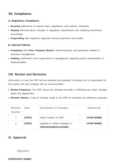 Free Inventory Control SOP Template to Edit Online
