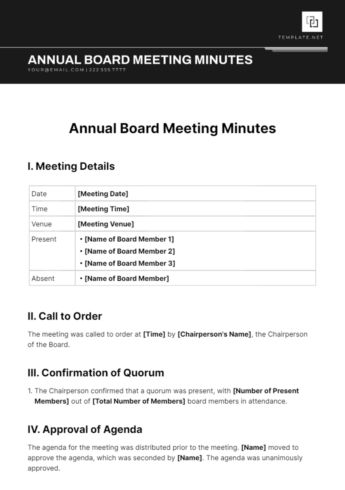 Annual Board Meeting Minutes Template - Edit Online & Download