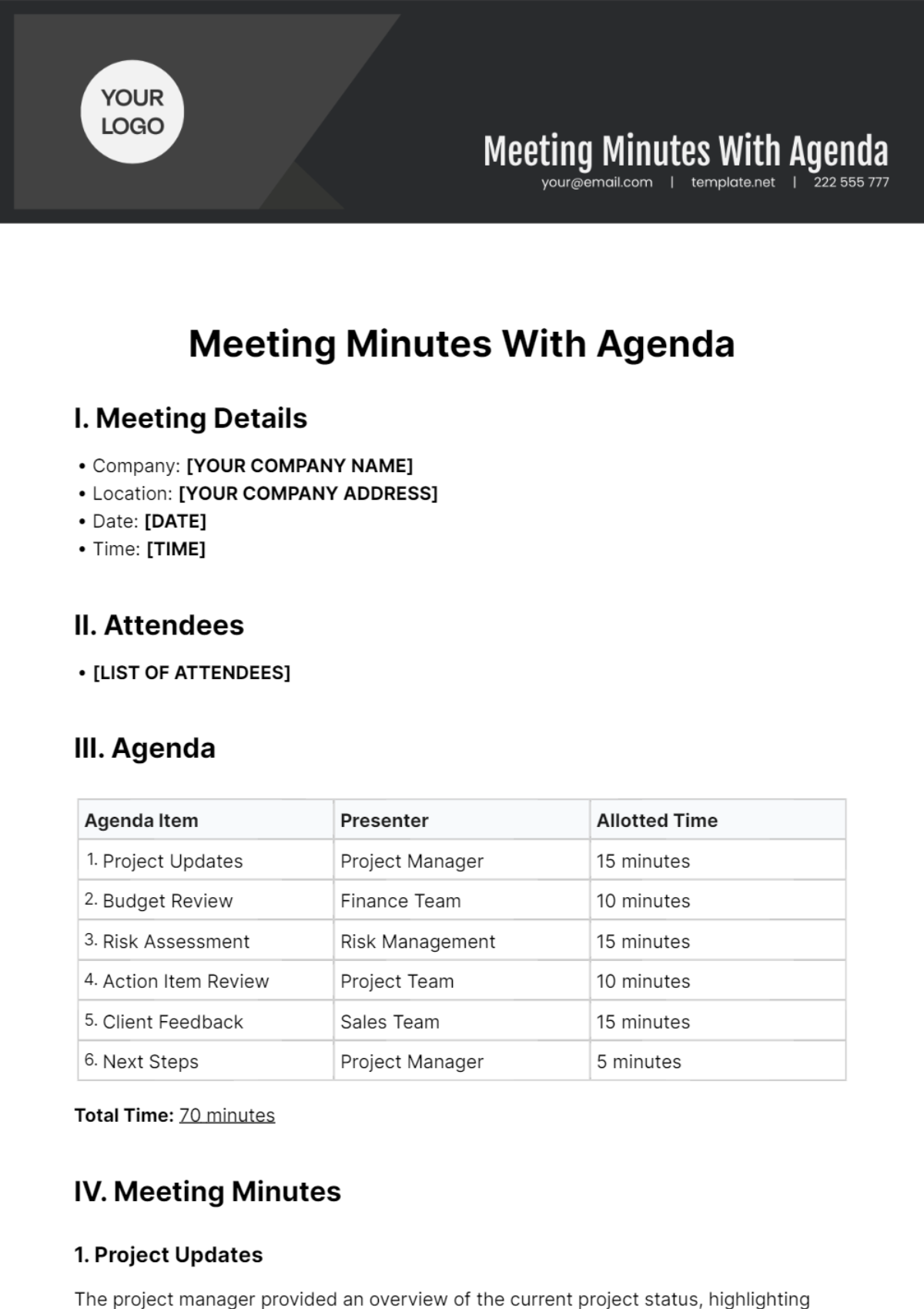 Meeting Minutes With Agenda Template - Edit Online & Download