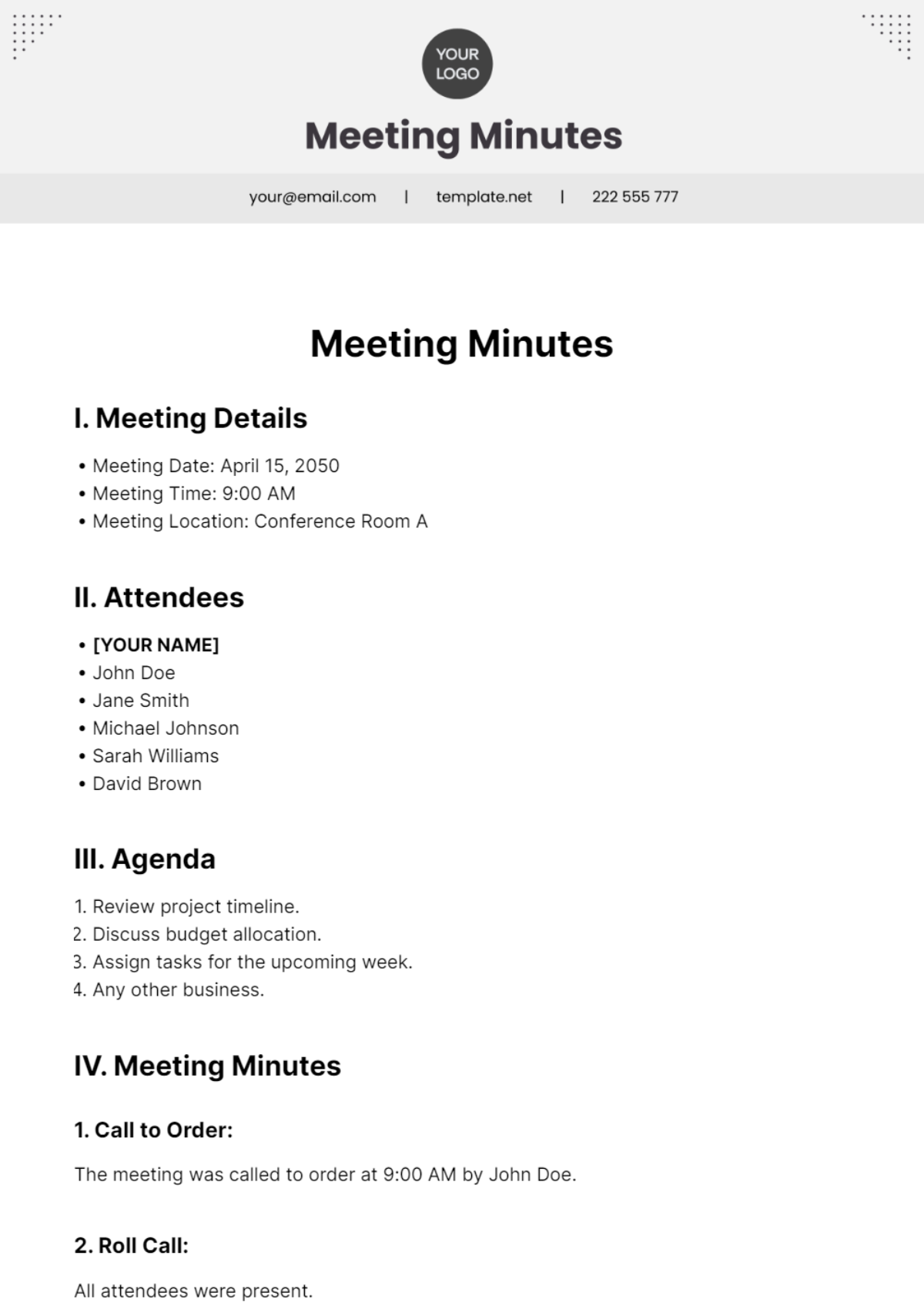 Minimalist Meeting Minutes Template - Edit Online & Download