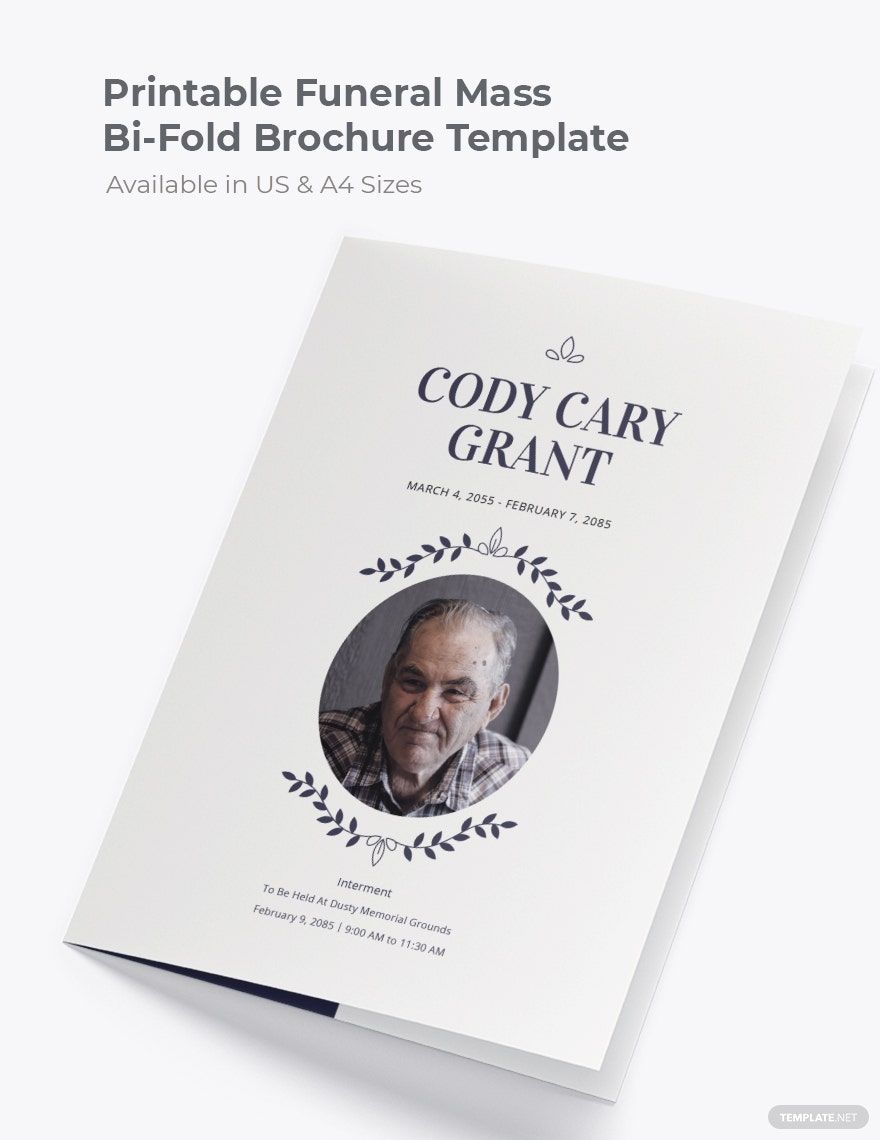 Printable Funeral Mass Bi-Fold Brochure Template