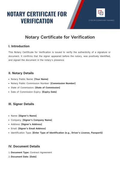 Free Notary Certificate For Verification Template to Edit Online