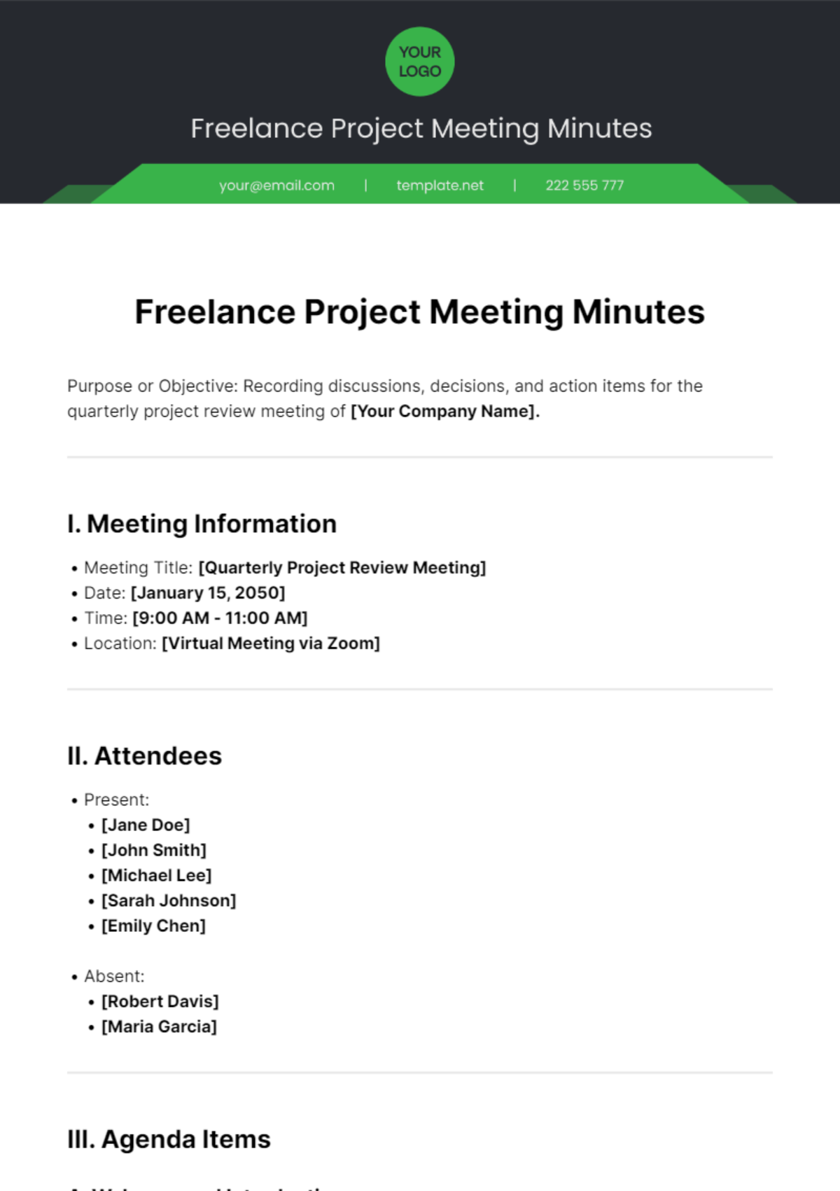 Freelance Project Meeting Minutes Template - Edit Online & Download