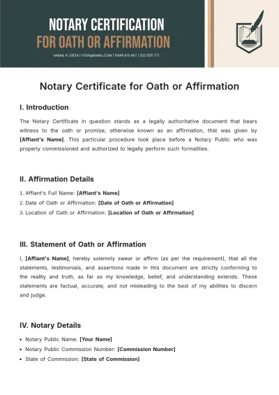 Free Notary Certificate For Oath Or Affirmation Template to Edit Online
