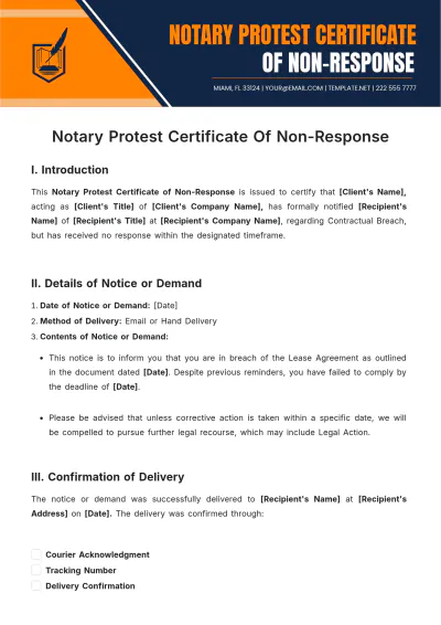 Free Notary Protest Certificate Of Non-Response Template to Edit Online