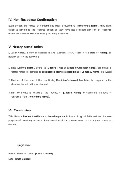 Free Notary Protest Certificate Of Non-Response Template to Edit Online