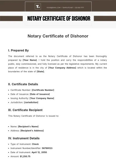 Free Notary Certificate Of Dishonor Template to Edit Online