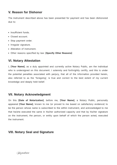 Free Notary Certificate Of Dishonor Template to Edit Online