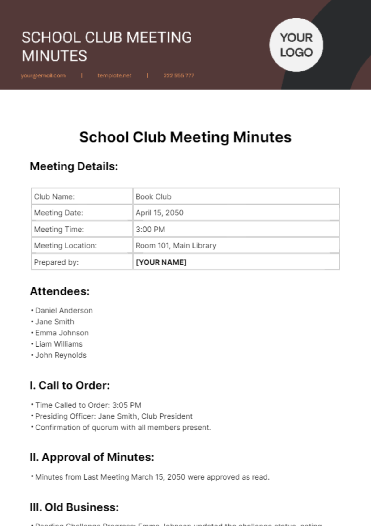 School Club Meeting Minutes Template - Edit Online & Download