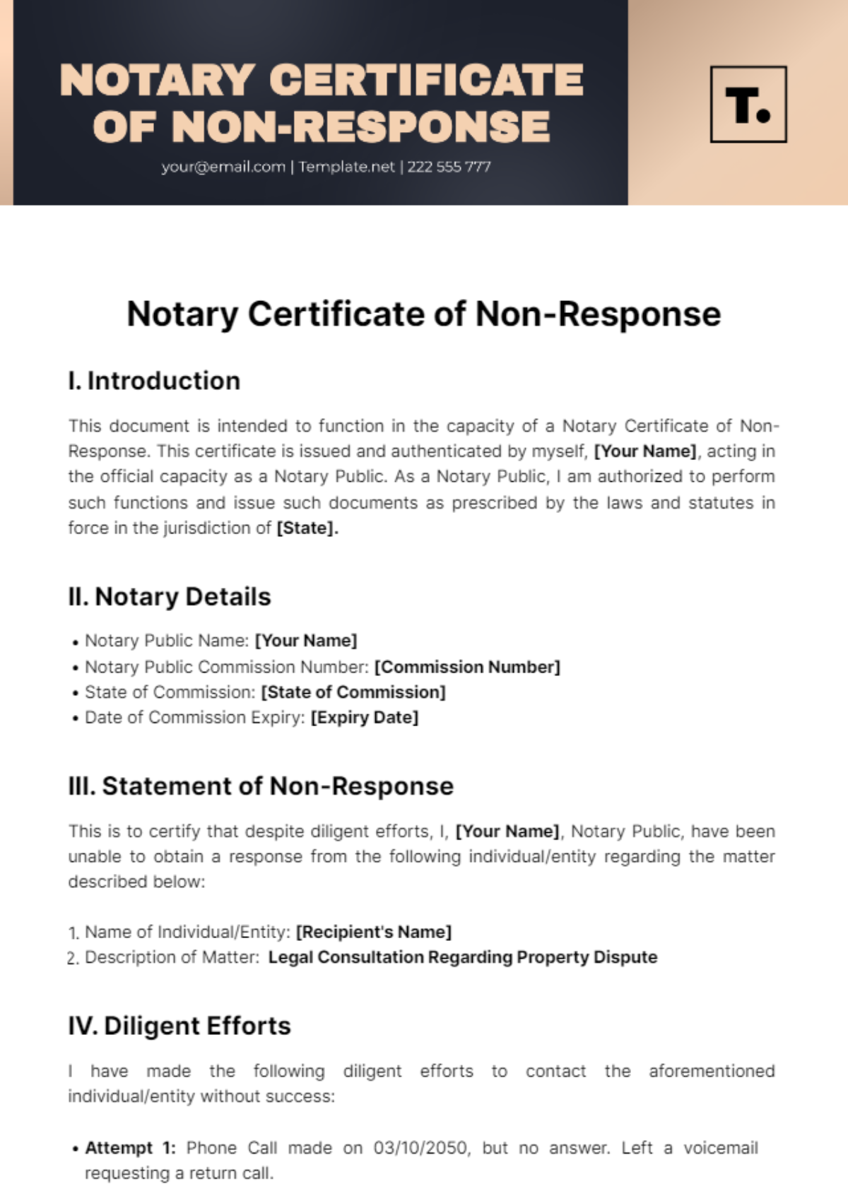 Notary Certificate Of Non-Response Template