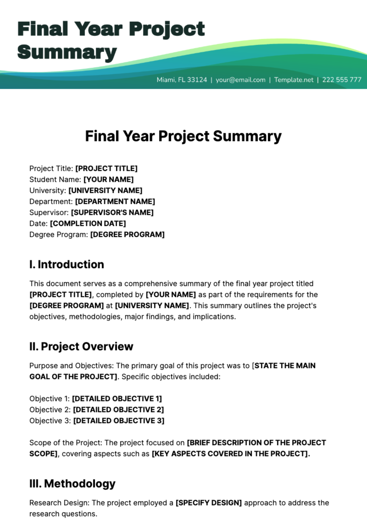 Free Final Year Project Summary Template