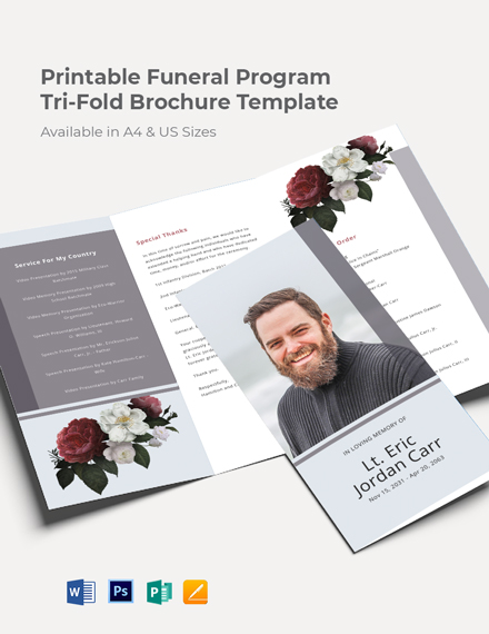 Printable Funeral Program TriFold Brochure Template
