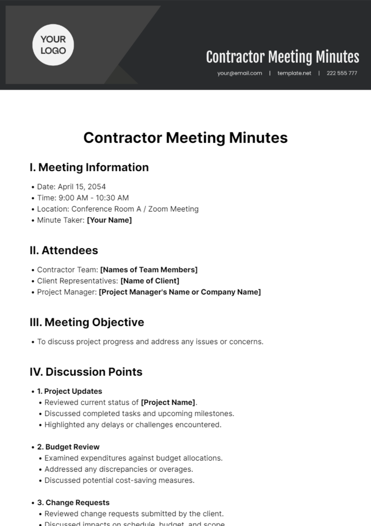 Contractor Meeting Minutes Template - Edit Online & Download