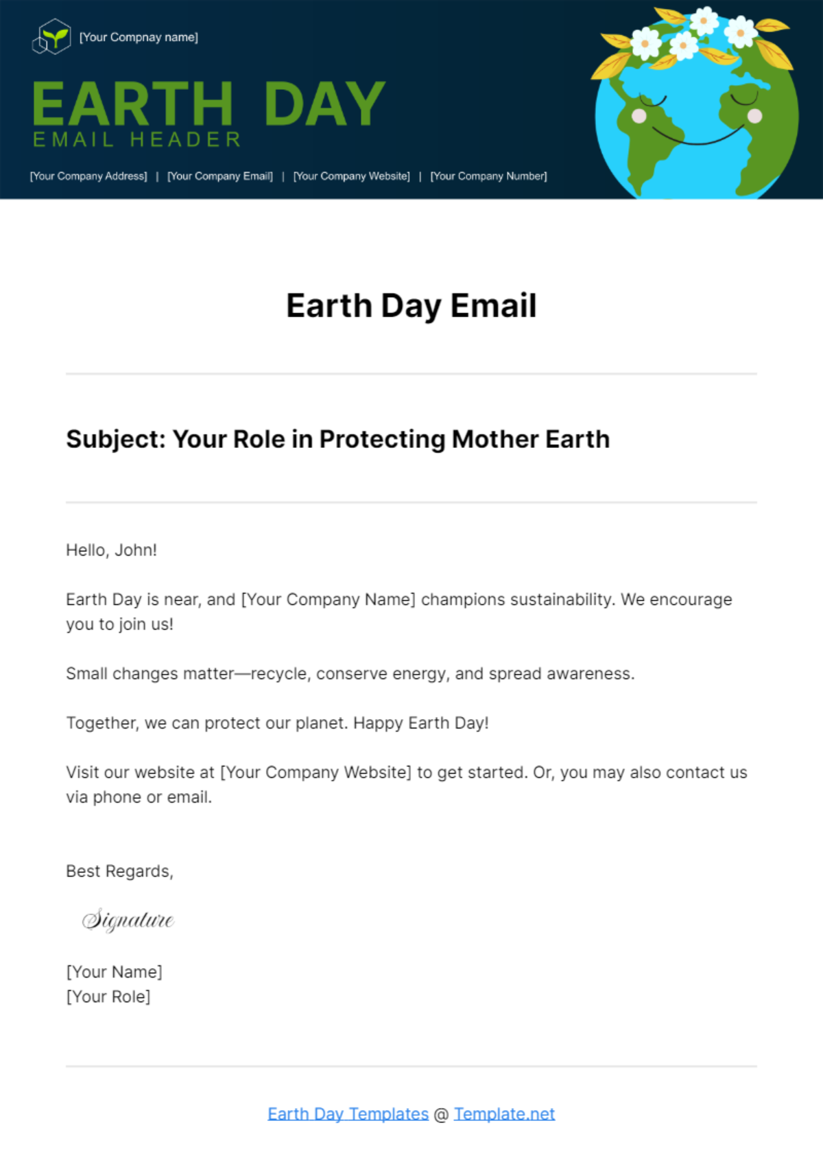 Free Earth Day Email Template