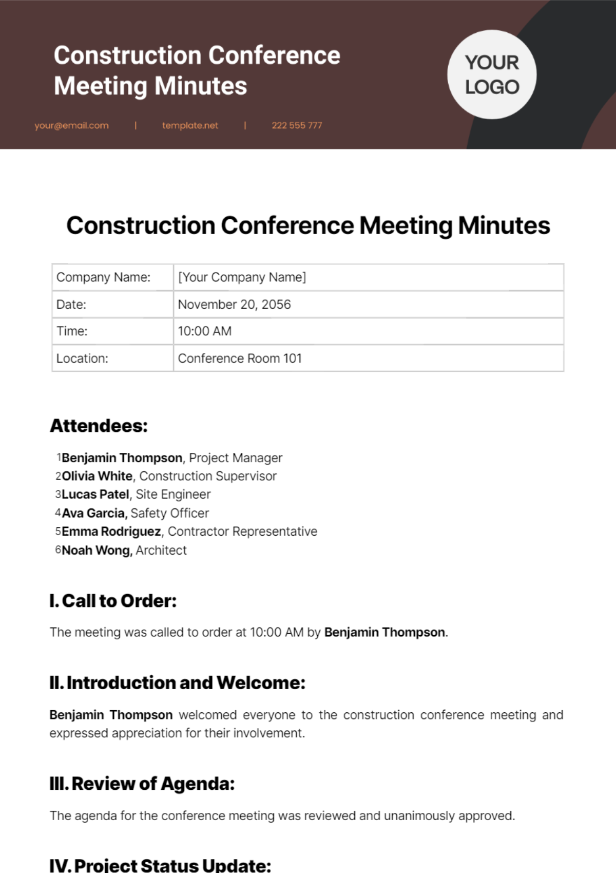 Construction Conference Meeting Minutes Template - Edit Online & Download