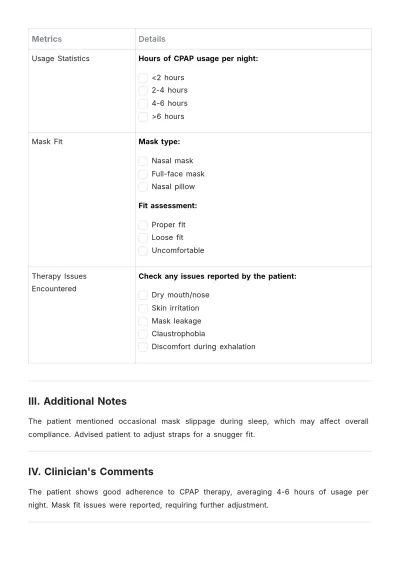 Free Cpap(Continuous Positive Airway Pressure) Compliance Report Template to Edit Online