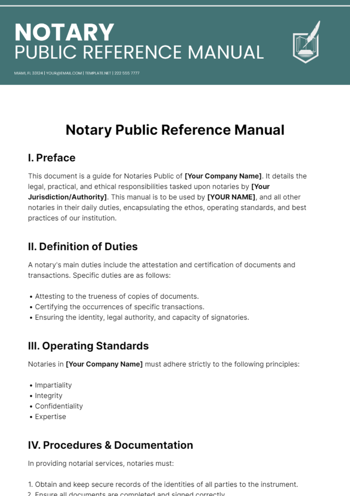 Free Notary Public Reference Manual Template