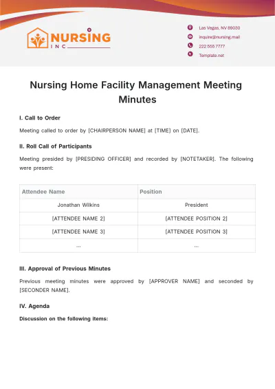 Free Nursing Home Facility Management Meeting Minute Template to Edit Online