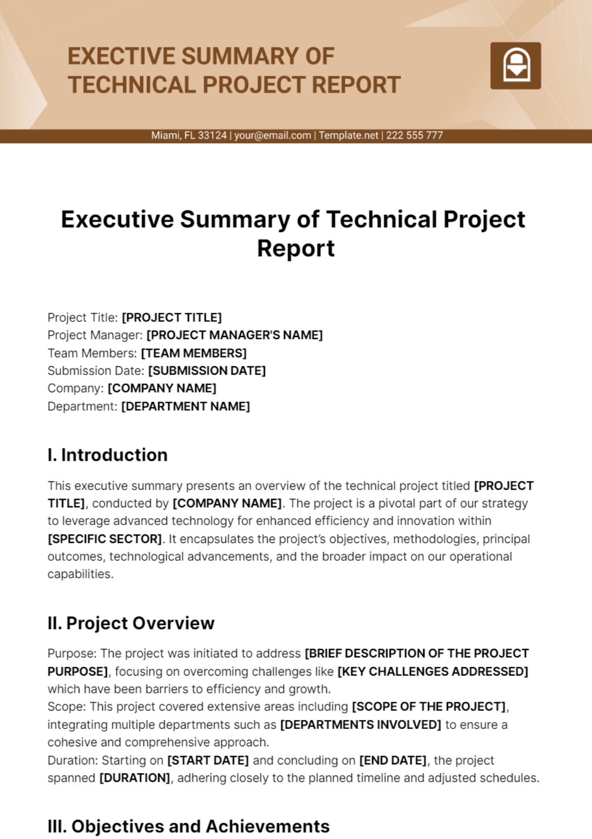 Executive Summary Of Technical Project Report Template
