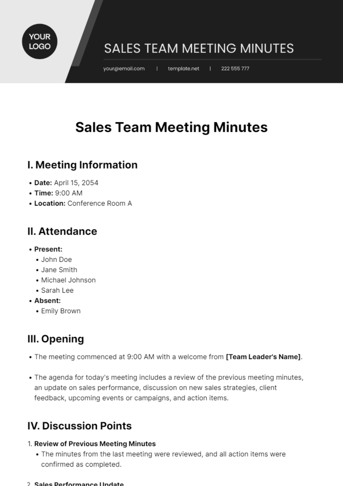 Sales Team Meeting Minutes Template - Edit Online & Download