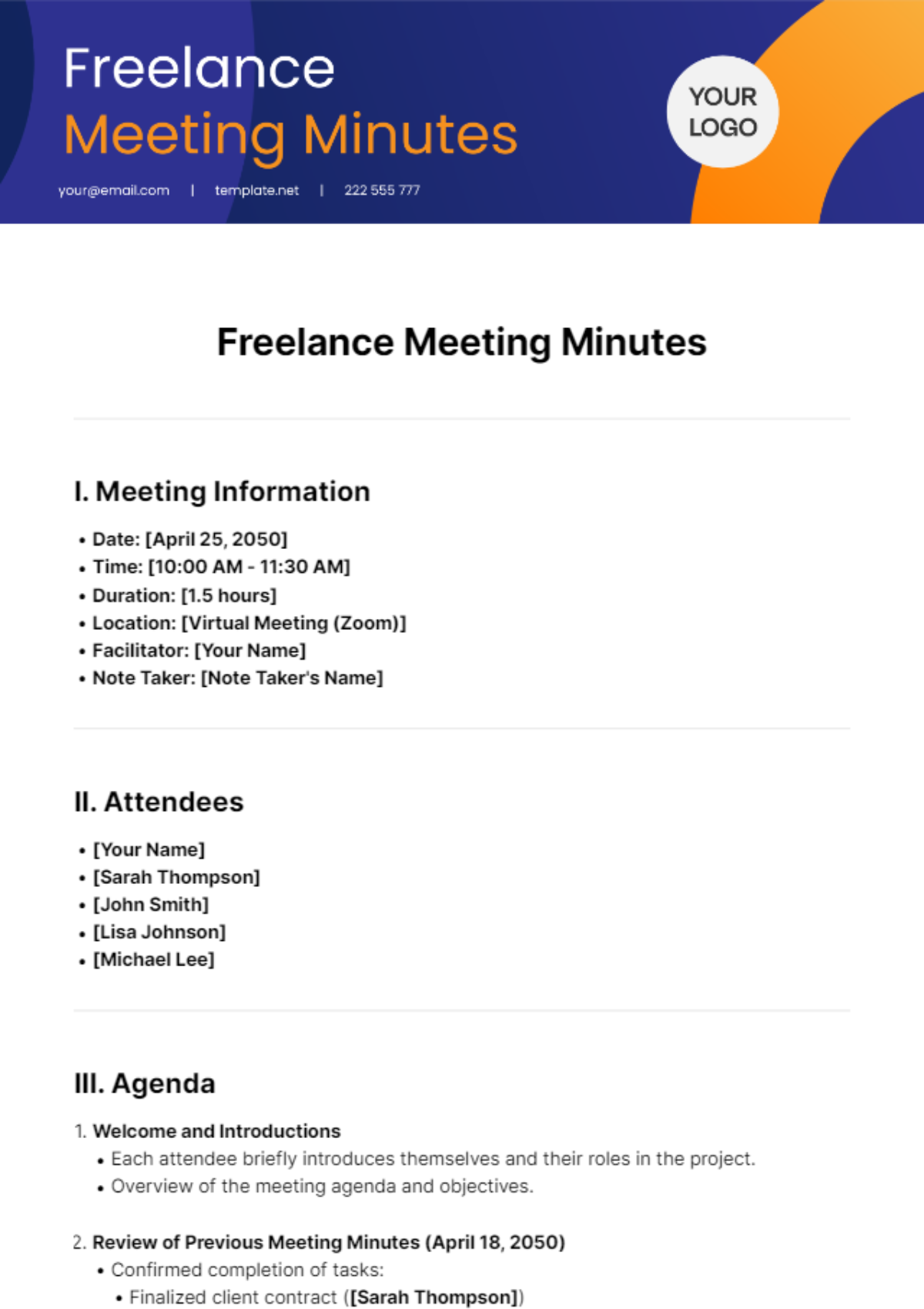 Freelance Meeting Minutes Template - Edit Online & Download