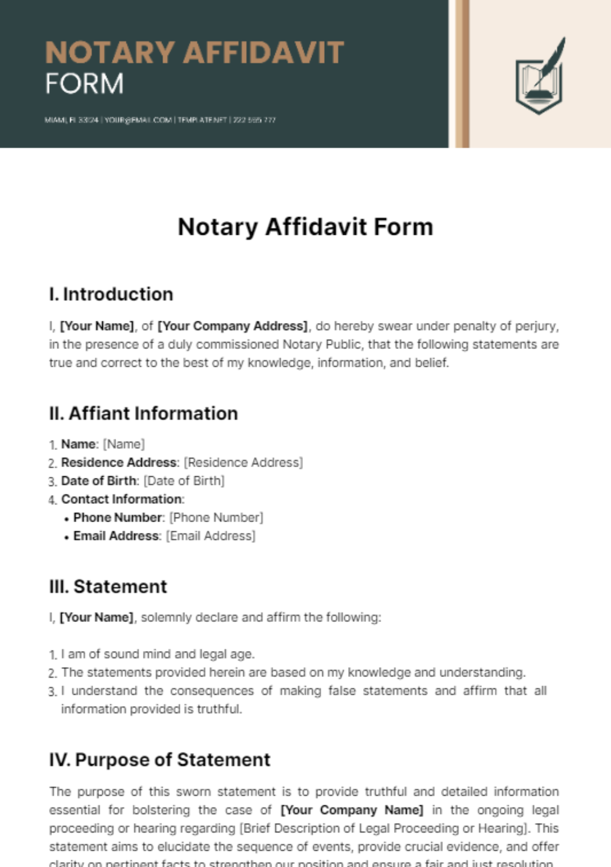 Free Notary Affidavit Form Template