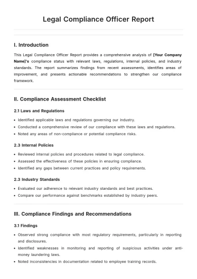Free Legal Compliance Officer Report Template to Edit Online