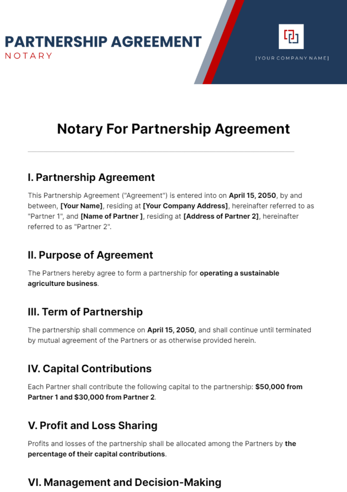 Notary For Partnership Agreement Template