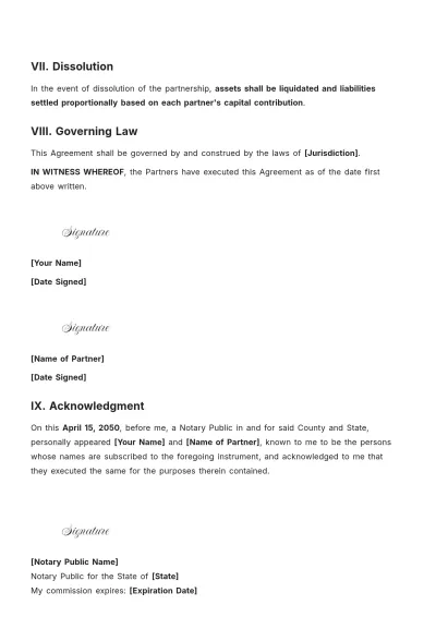 Free Notary For Partnership Agreement Template to Edit Online