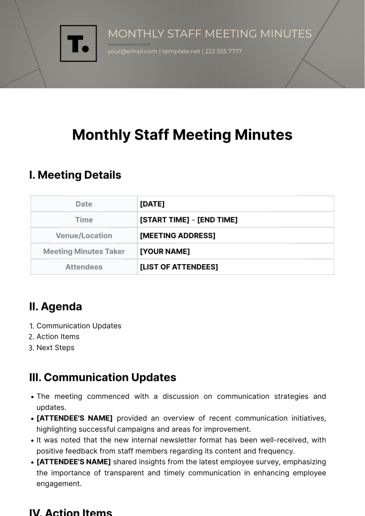 Monthly Staff Meeting Minutes Template - Edit Online & Download