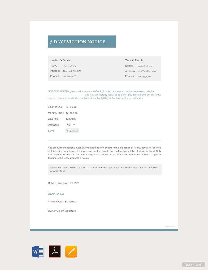 5 Day Eviction Notice Template