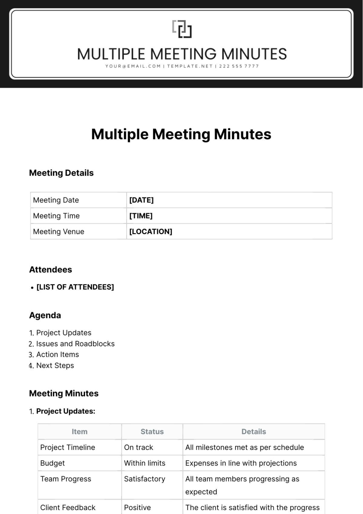 Multiple Meeting Minutes Template - Edit Online & Download