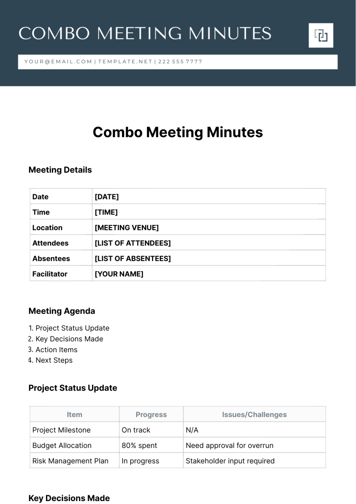 Combo Meeting Minutes Template - Edit Online & Download