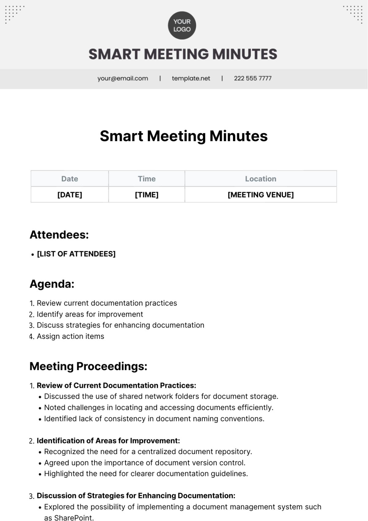 Smart Meeting Minutes Template - Edit Online & Download