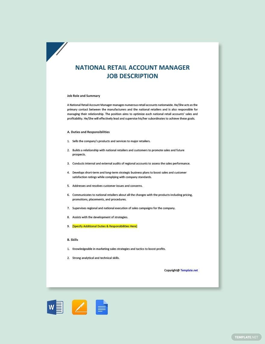 National Retail Account Manager Job Description Template