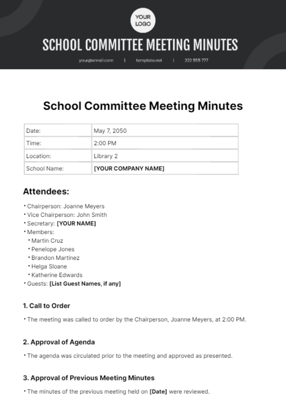 School Committee Meeting Minutes Template - Edit Online & Download