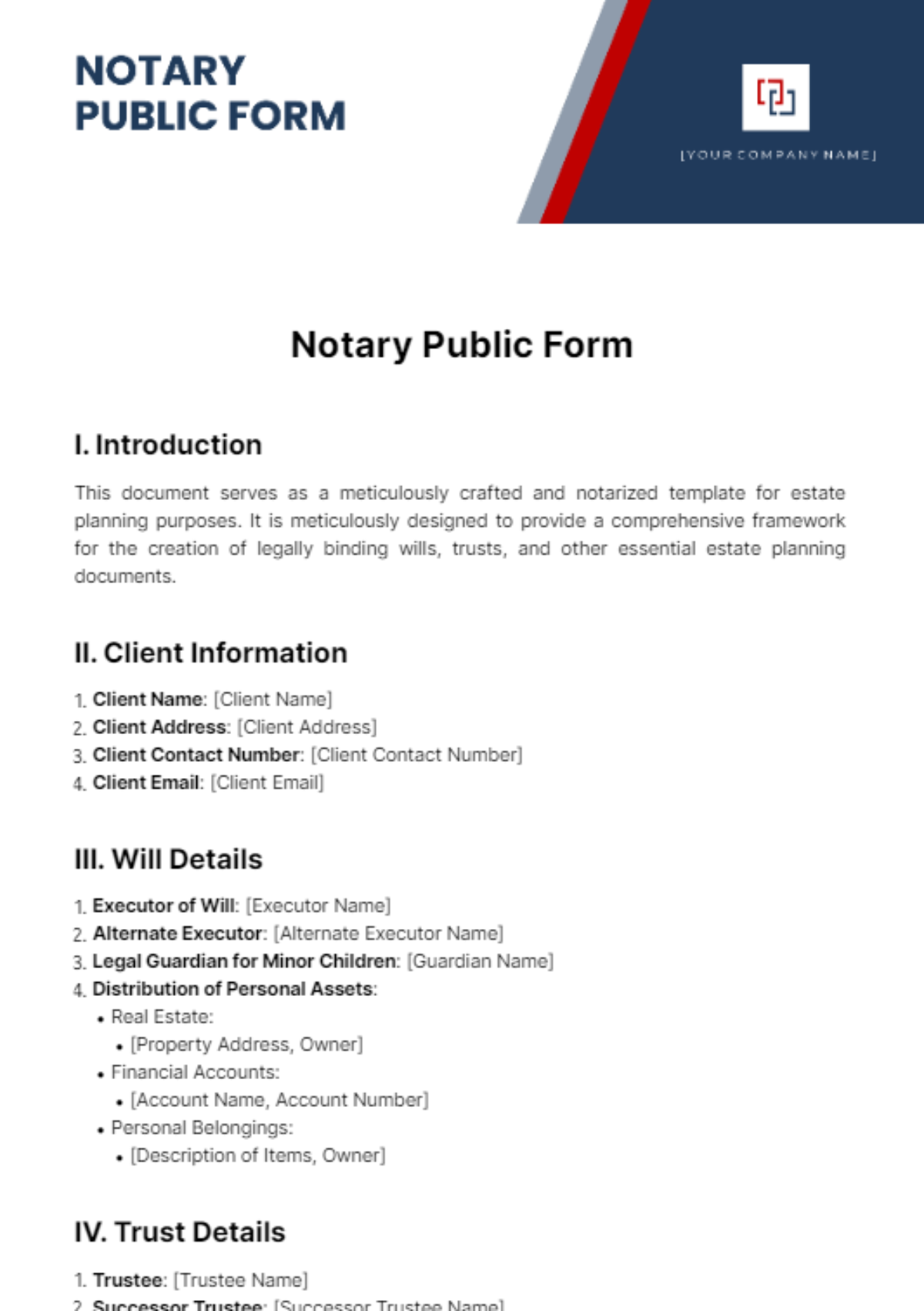 Notary Public Form Template