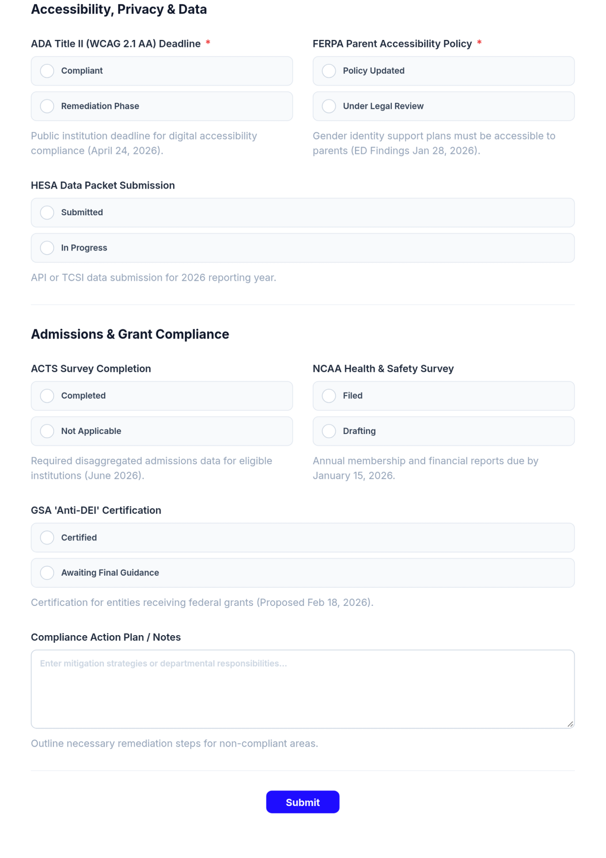 Free Higher Education Compliance Checklist Template & AI Maker Free Higher Education Compliance Checklist Template & AI Maker