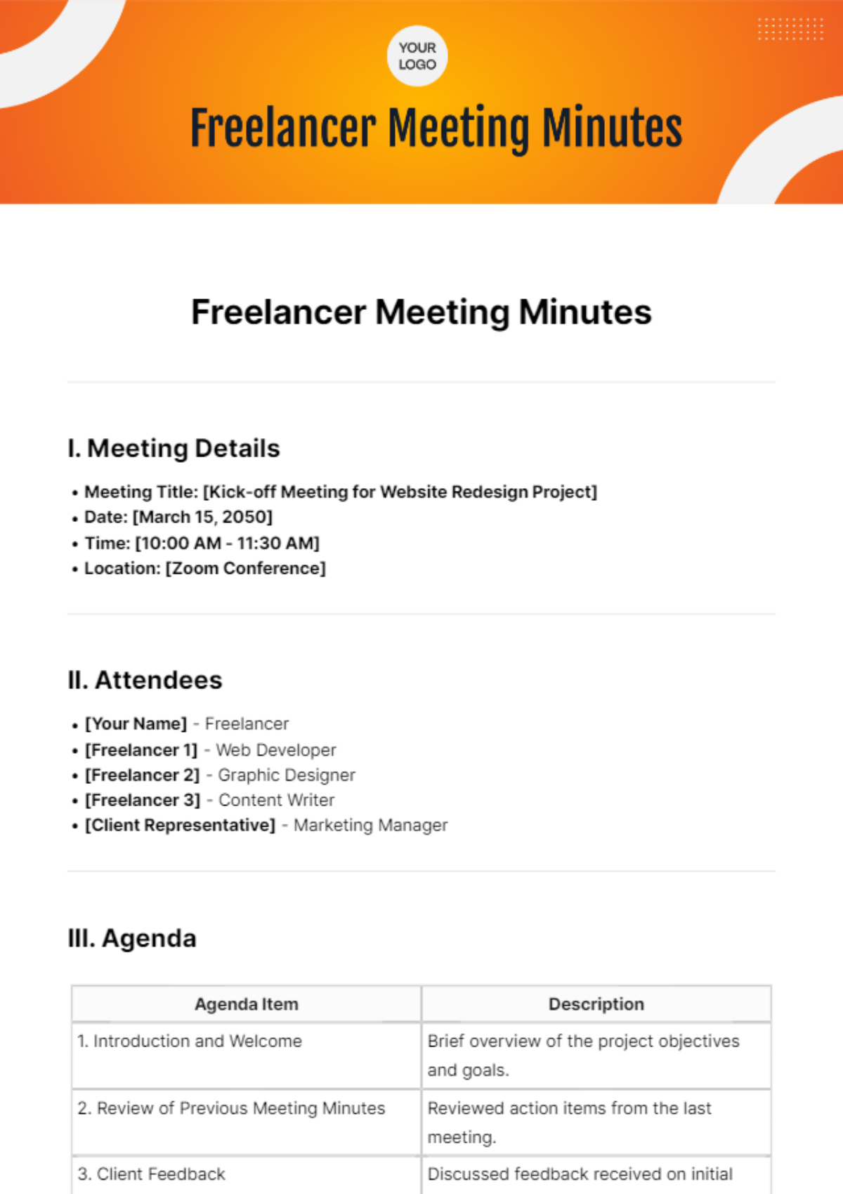 Freelancer Meeting Minutes Template - Edit Online & Download